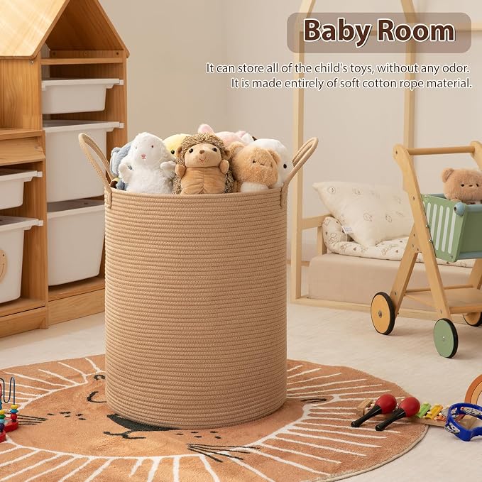 OIAHOMY 60L Nursery Hamper Laundry Basket Laundry Hamper Yellow | collapsible Blanket Basket Cotton Rope Woven Basket Dirty Clothes Hamper Baby Hamper Tall Clothes Hamper with Handles