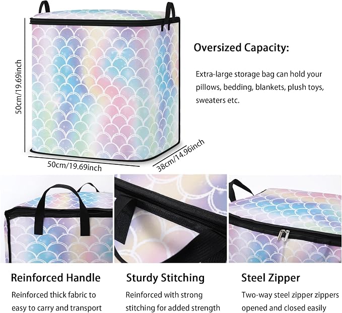 2pcs blanket storage bag for under bed,closet organizers 95L | clothing sweater sheet bedding comforter duvet quilt pillow toy storage bags with lids,dorm room essentials for containers