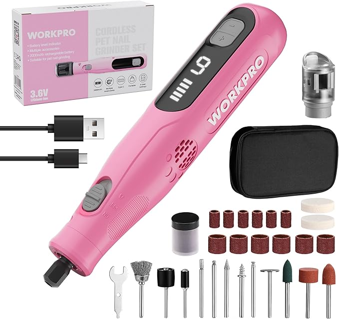 WORKPRO 3.6V Cordless Rotary Tool Kit, 70 Accessories, 6 Variable Speeds, Type-C Rechargeable, Mini Power Rotary Tool for Engraving, Sanding, Polishing and Pet Nail Grooming