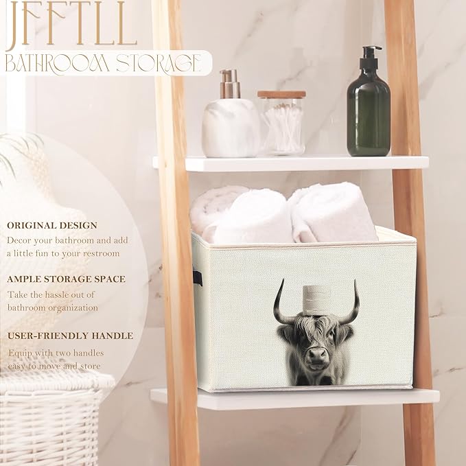 Funny Cow Bathroom Storage Bins Box, Cow Bathroom Decor, Cow Lover Gifts Storage Basket Laundry Hamper with Handle for Bath Room Clothes Vanity Undersink Home Organization