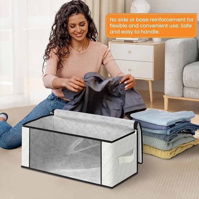 35L Closet Organizers, Foldable Under Bed Storage Containers | Storage Bags with Zippers,Window and Handles for Organizing Bedroom, Closet, Clothing,Organization with Handle