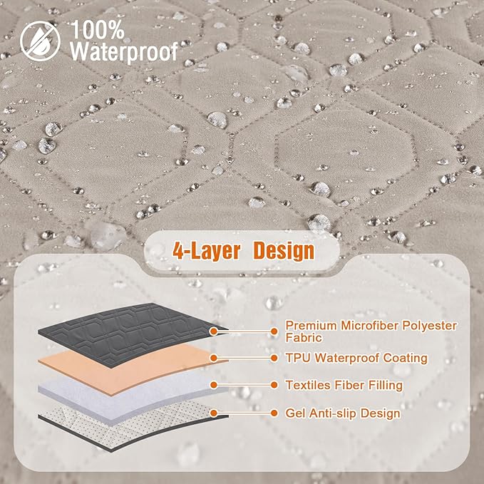 VANSOFY Waterproof Couch Cover for Pets, Khaki, 67.3" | Non-Slip, Washable, Utility Pockets, Pet Friendly, Furniture Protector Slipcover for 3 Cushion Couch