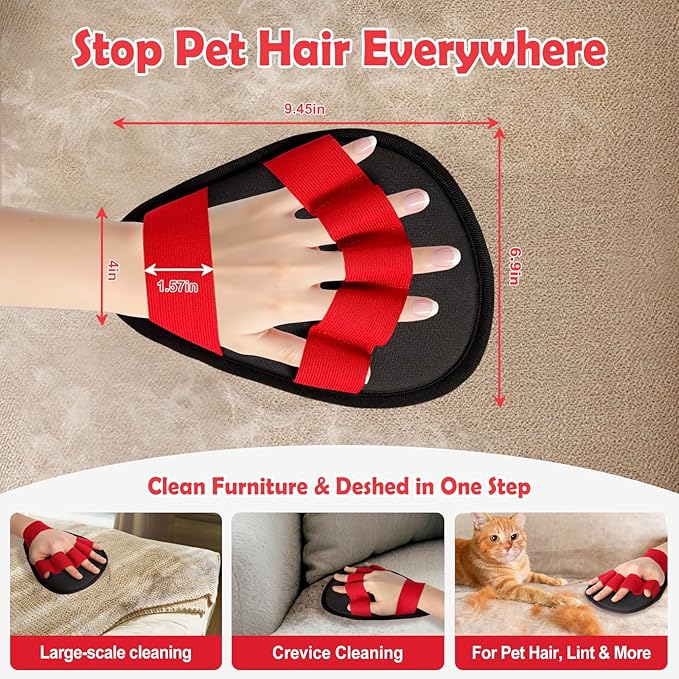 Pet Hair Removal Glove for Dogs & Cats-The Ultimate Pet Hair Remover Tool with 5-Finger Design Electrostatic Magic Brush, Reusable for Pet Hair on Couch, Carpet, Car Trunk, Furniture & Laundry