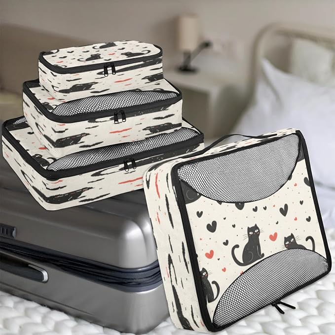 Packing Cubes for Travel, Valentine's Day Travel Luggage Packing Organizers for Women Men, Large Custom Toiletries Bag for Clothes Shoes, Animals Cats