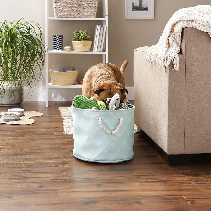 Bone Dry Pet Storage Collection Paw and Bone Print, Medium Round, 12x15x15, Aqua Trellis