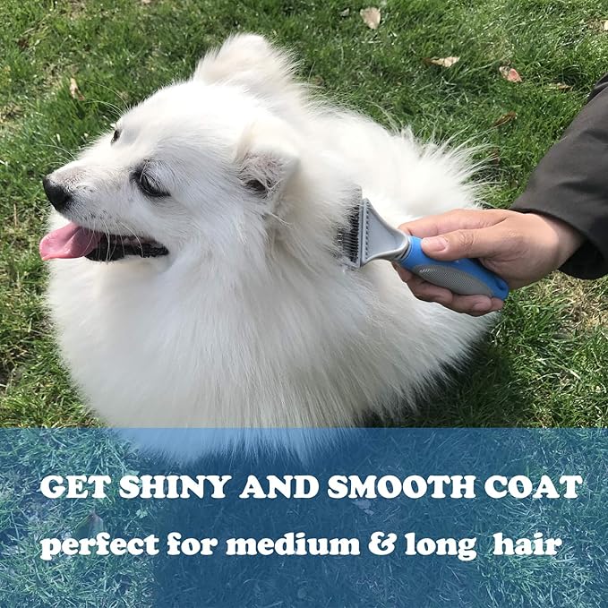 Pet Dematting Comb - 2 Sided Undercoat Rake for Cats & Dogs - Safe Grooming Tool for Easy Mats & Tangles Removing - Medium and Long Haired Cats Dogs Brush for Shedding