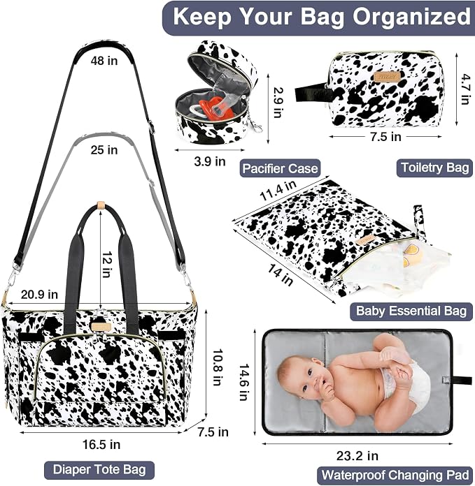 Diaper Bag Tote for Baby 7PCS, Large Mommy Bag with Portable Changing Pad | Multifunctional Hospital Bags for Labor and Delivery with Pacifier Case and Organizer Pouches,Travel Baby Bag for Boy Girl