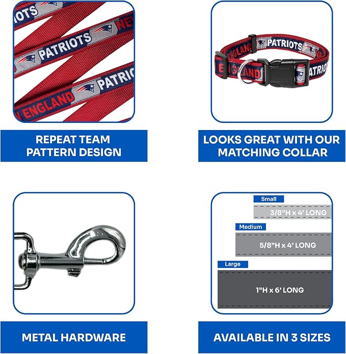 Pets First NFL Licensed New England Patriots Pet Leash, Size Medium – Durable Satin Dog & Cat Walking Strap and Pet Tether with Embroidered Team Name & Logo