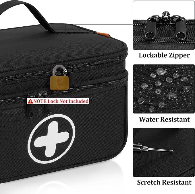 Medicine Storage Bag, 2 Layer Pill Bottle Organizer Storage Bag Empty | Lockable Medical Travel Bag with Adjustable Divider, Suitable for Pills, Vitamins, Fish Oil, Medical Supplies
