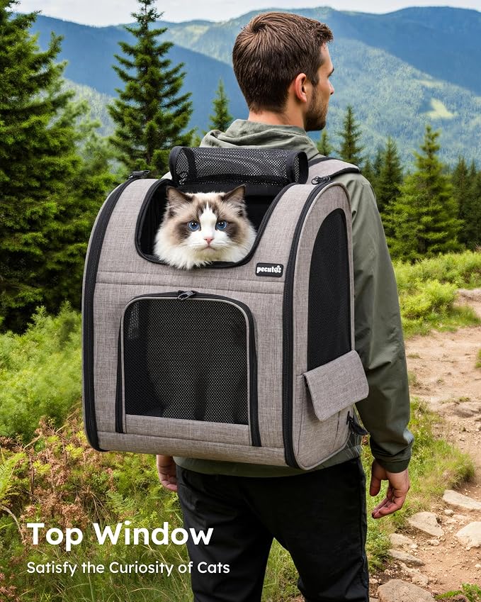 pecute Cat Backpack Expandable, Dog Carrier Backpack Breathable, Large | Durable Oxford Cloth, Lockable Zipper,Use for Pet Under 15 lbs to Travel
