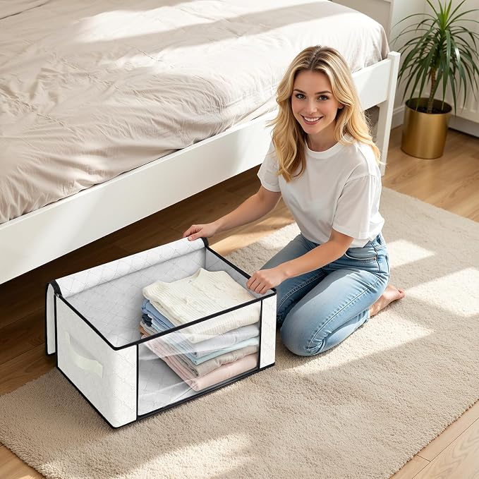 35L Closet Organizers, Foldable Under Bed Storage Containers | Storage Bags with Zippers,Window and Handles for Organizing Bedroom, Closet, Clothing,Organization with Handle
