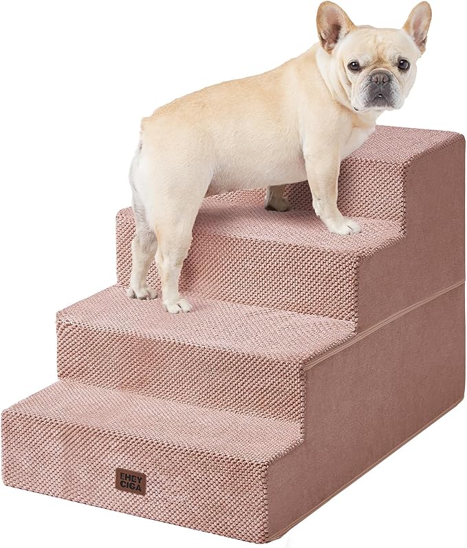 EHEYCIGA Dog Stairs for Bed 20" H, 4-Step Extra Wide Dog Steps, Pink | Pet Steps for Small Dogs and Cats for High Bed, Non-Slip Balanced Pet Ramp Indoor