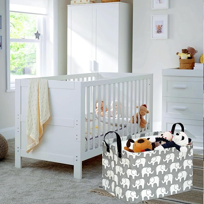 Kid Storage Basket Gift Shelf Basket Toy Storage Bin, Nursery Basket Organizer Box for Children Room Deco With Handles (Elephant)