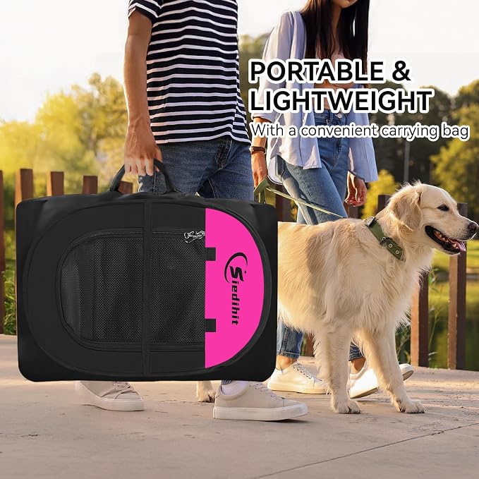 Siedihit Dog Cat Playpen, Large Puppy Pet Playpen, Dog Crate Tent Cage | Indoor/Outdoor, Portable Pop Up Dogs Kennel Playpen with Carrying Case for Dogs/Cats/Rabbits, Hot Pink