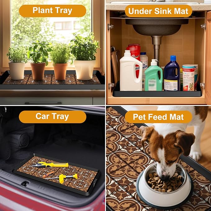 BEHERO Boot Tray Shoe Mat Decorative Patterned, Rubber Boot Matt Tray Indoor and Outdoor Use, 16" x27.5" Shoe Cleaning Mat Non-Slip, Shoe Storage Waterproof with Artistic Prints for Entryway(Brown)