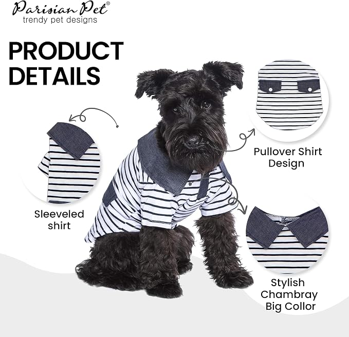 Parisian Pet Preppy Boy Polo Dog Shirt – Classic Cotton Pet Apparel with Collar - Soft Breathable Puppy T-Shirt - Cute Trendy Dog Clothes - Ideal Summer Clothes for Large Dogs - Shirts for Dogs Boy