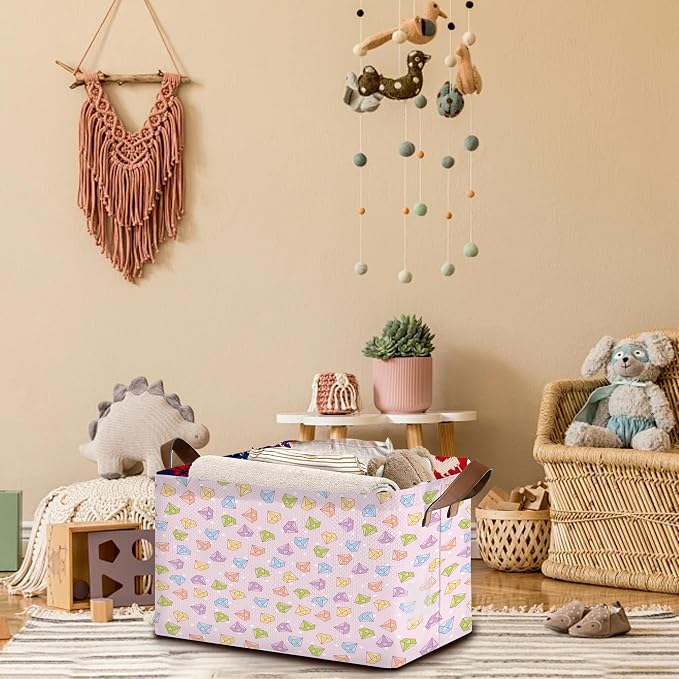 Geometric Diamond Storage Basket Large 17x11.5x10.5 Inches- Collapsible Fabric Organizer Bin with Handles for Modern Home, Bedroom, Luxe Decor-Decorative Hamper with Faceted Pattern Design-Single Pack