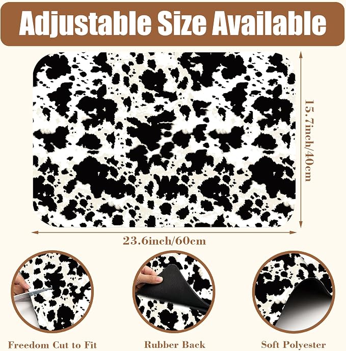 Dish Drying Mat Cow Print Coffee Bar Mat for Countertop Absorbent Drying Rack Pad Hide Stain Rubber Backed Dish Drainer Rack Pad Espresso Machine Dining Room Decoration 15.7 x 23.6 Inch