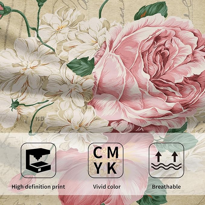 Giwawa Vintage Rose Floral Hand Towels, 15x30 in Set of 2, Retro Pink Flower Leaves Stamp Hair Face Towel Soft Highly Absorbent Shabby Chic Beige Fingertip Towel for Bathroom Girl Woman Guest Gifts