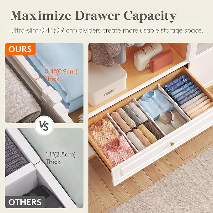 Lifewit 5" Tall Drawer Dividers, Adjustable Deep Drawer Organizer Clothes | 11.5"-18.5" Expandable Plastic Separators for Dresser, Kitchen, Cabinet, Nursery, Office, Socks & Underwear Storage, 6 Pack