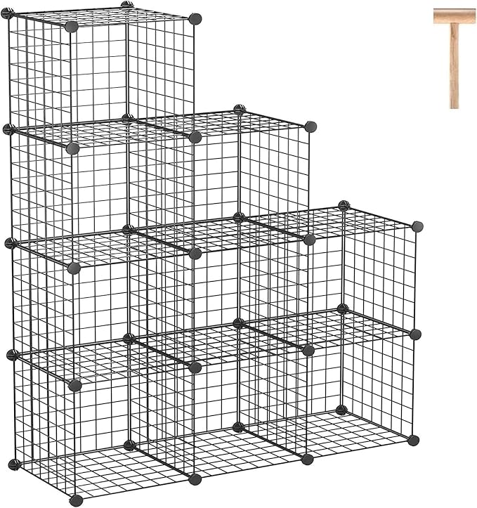 C&AHOME Wire Cube Storage - 9-Cube Organizer, Metal Grids, Bookshelf, Black | Storage Bins Shelf, Modular Bookshelf Units, Closet Cabinet, Shelving, Ideal for Home, Living Room, Office
