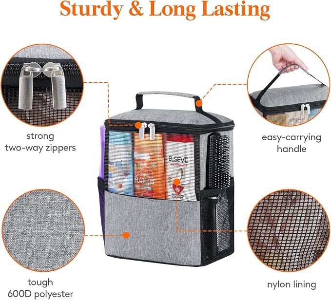 Lifewit Shower Bag Mesh Shower Caddy Portable College Dorm Room Essentials Tote Bag for Bathroom, Gym, Travel, Camping Quick Dry Hanging Shower Organizer Basket Toiletry Bag, Medium, Grey | Portable, Quick Dry, College Dorm Room Essentials, Tote Bag fo...