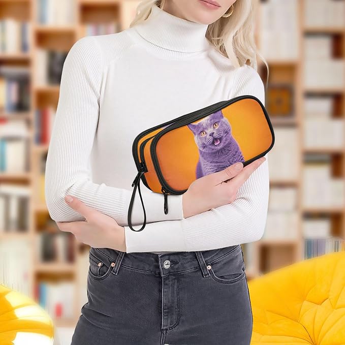 Cute Grey Cat Orange Pet Pencils Pouch Zipper Pencil Case Girls Classroom Pen Pouch Colors Pencil Bags Storage Stationery Kids Organizer School Supply