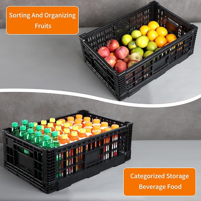 Collapsible Storage Bin Containe，52 Liter Transferheavy duty Black plastic storage box,milk crates heavy duty Transit storage (1)