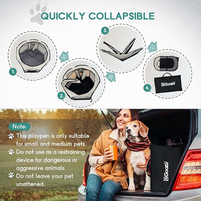 Goozii Pet Cat Playpen for Indoor Cats Enclosed, Puppy Dog Play Pen for Outdoor Travel Camping (Large Size, Beige & Dark Grey)