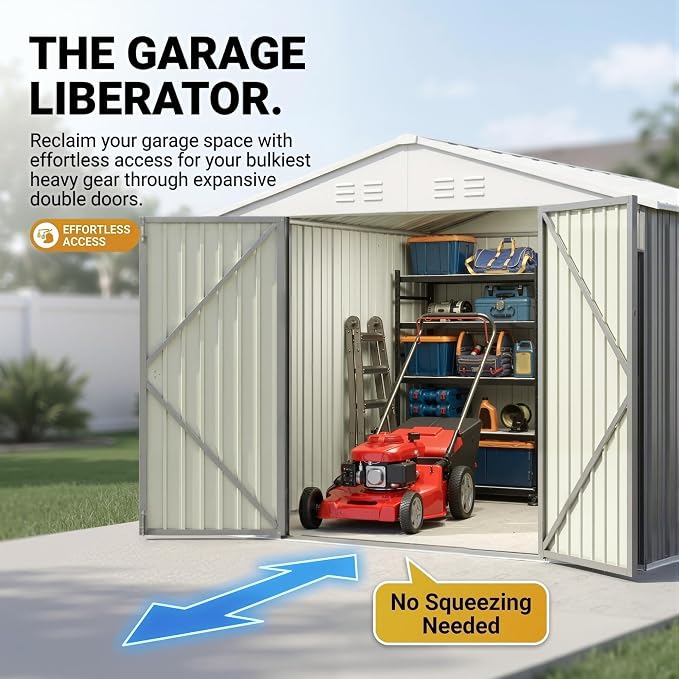 Devoko 8x10 FT Outdoor Storage Shed, Metal Tool Shed with Lockable Door&Slooping Roof, Outside Storage for Garden Backyard Patio(Gray)