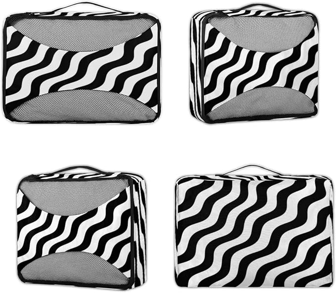 Packing Cubes for Travel, Fashion Chevrons Travel Luggage Packing Organizers for Women Men, Large Custom Toiletries Bag for Clothes Shoes, Black White Chevrons
