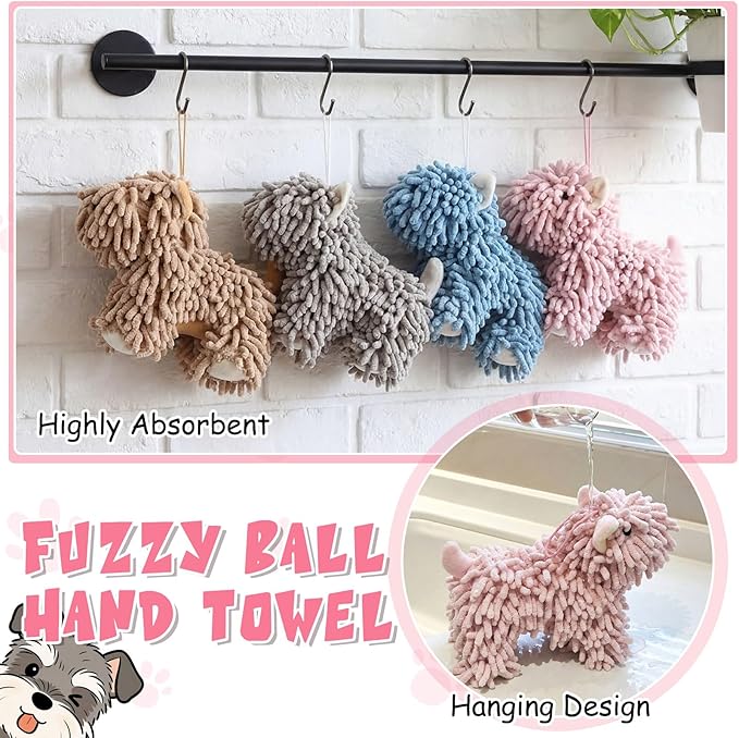 Tegeme 4 Pcs Chenille Dog Hand Towel Fuzzy Dog Towel Absorbent Microfiber Soft for Bathroom Kitchen Washstand (Gray Brown Pink Blue)