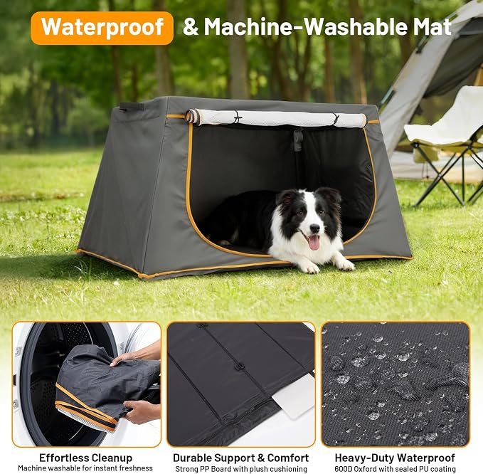 43 Inch Collapsible Travel Dog Crate, Dark Grey Portable Kennel | Collapsible Compact Storage, Breathable Mesh Windows, Built-in Storage Pocket, Indoor & Outdoor Use for Medium-Large Dogs