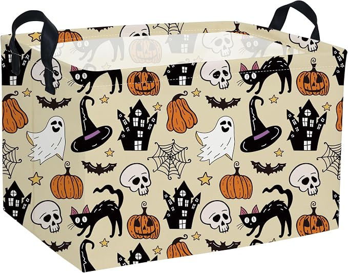 Rectangle Kids Baskets Halloween Basket Cute Storage Bin for Room Decor Gift Basket(Horror Halloween)
