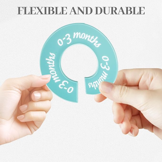 8 Pcs Baby Closet Dividers, Double-Sided Clothes Organizer for NB-24 Months | Sturdy closet separators fit most standard closet rods. Visible size tags simplify sorting and locating baby outfits quickly