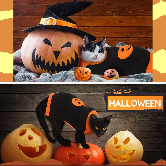 Sanwuta 3 Pcs Halloween Thanksgiving Christmas Dog Sweaters Sets, X-Large | Turkey,Santa,Pumpkin Festive Design, Soft Smooth Knit Turtleneck, Warm Holiday Costume for Small Dog and Cat, Party Photoprop