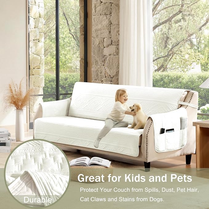 White Chair Covers, Water-Repellent Recliner Slipcovers, Boho Lazy Boy Chair Covers, Pet Friendly Recliner Cover for Dogs Cats, Washable Furniture Protector (Recliner 22", White)