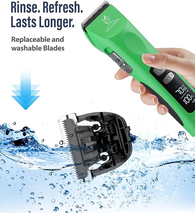 Professional Dog Grooming Clippers with 17H Runtime & Replaceable 440C Blade, 5-Speed Low Noise Electric Dog Shaver for Thick, Matted, Curly Hair, Cordless Clipper for Groomer & Home Use, Green