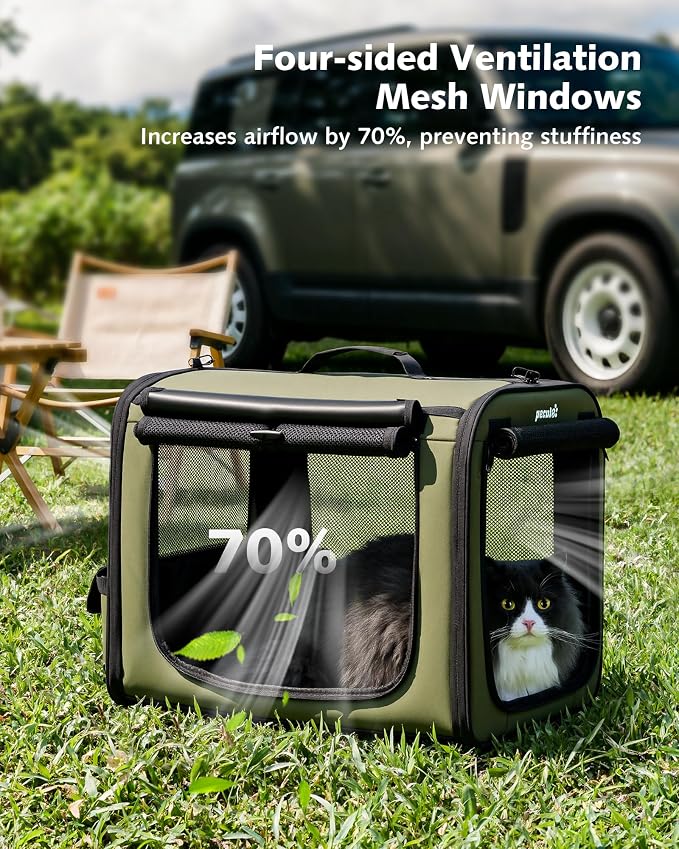 Dog Car Carrier Light Weight 19.7×16.9×14.8in, Foldable Dog Carrier, Green | Easy to Assemble, Portable and Breathable Pet Carrier, Suitable for Indoor and Outdoor Use, Dog Travel Crate with Curtain