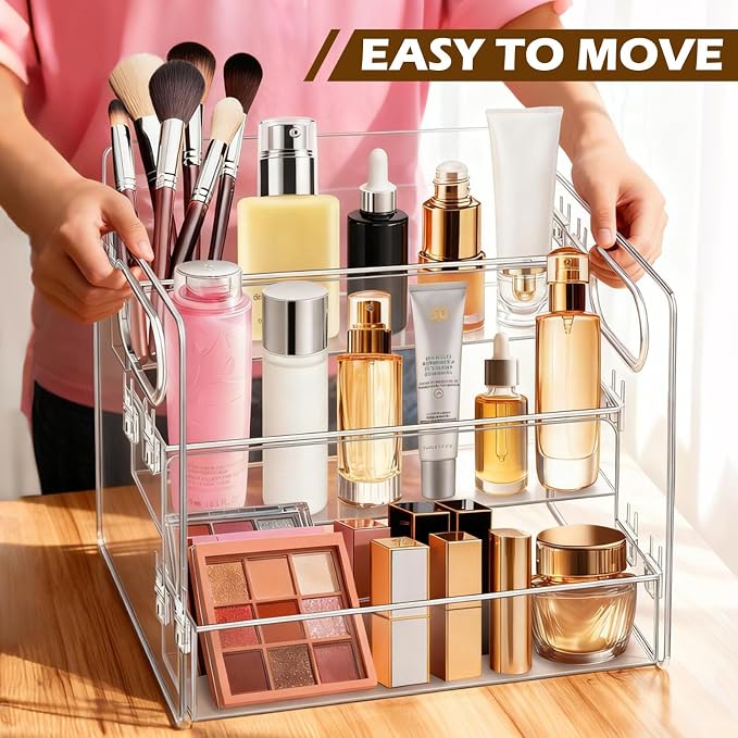 3-Tier Bathroom Counter Organizer – Storage Shelf for Makeup, Perfume & Skincare, Makeup Perfume Tray Skincare Organizer Fits Bathroom, Dresser, Kitchen (Clear)
