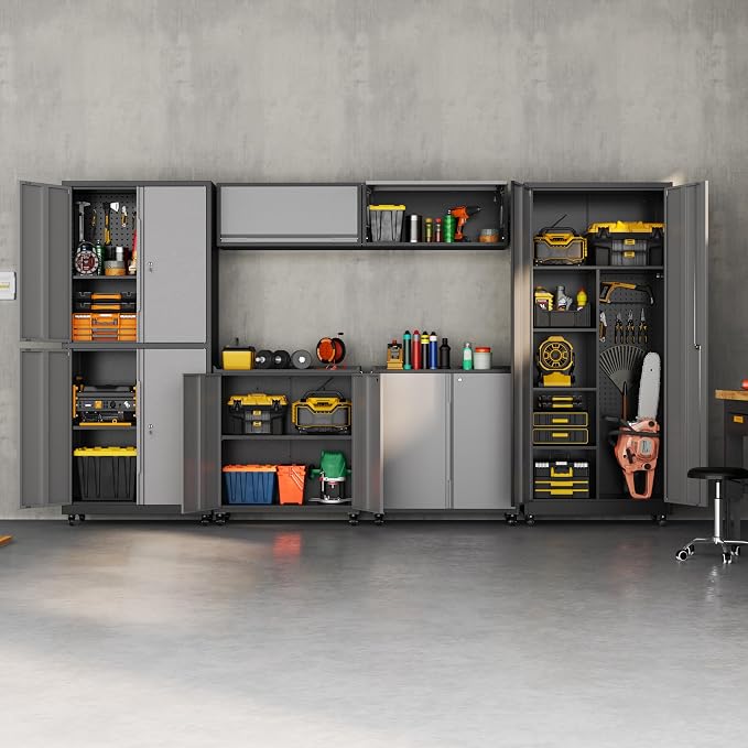 71''H Garage Storage Cabinet, Meatl Storage Cabinet with Lock | Tool Storage Cabinet, Steel Tool Cabinet with 2 Doors and Shelves for Garage, Warehouse, Assembly Required, Gray