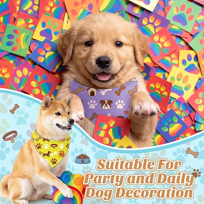 50 Pcs National Dog Day Dog Bandanas Bulk Pastel Paw Prints Pattern | Triangle Kerchief Bibs Scarf Set for Pets Birthday Party Costume Photo Props Accessories, 25 Styles, 19.7 x 13.8 x 13.8 Inch