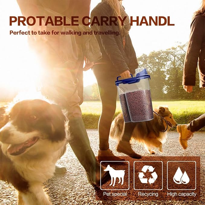 TIOVERY Dog Food Storage Container, 5-7 Lbs Airtight Pet Food Container, Cat Food Container Dispenser with Portable Handle, Pouring Spout and 4 Seal Buckles for Dogs Cats 2 Pack Blue