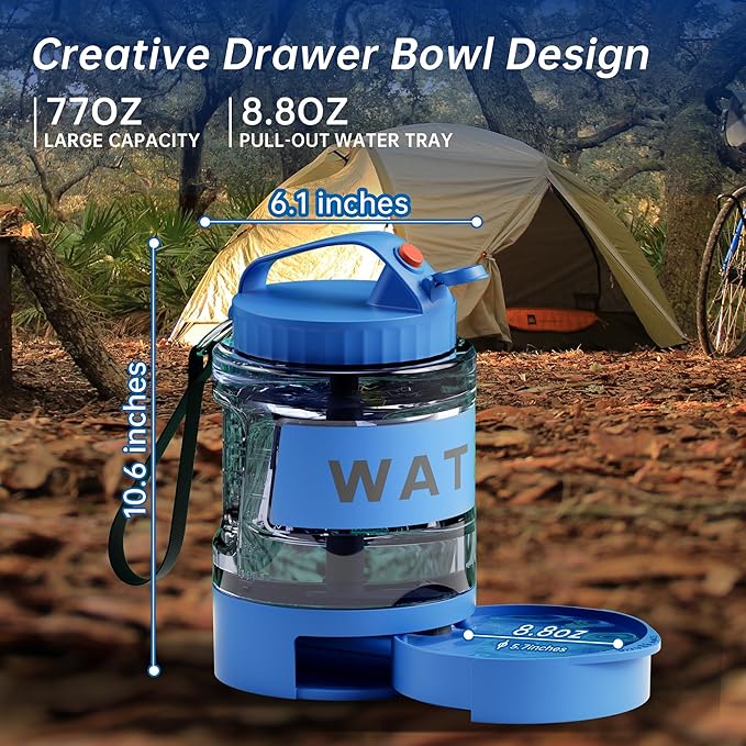 77oz Dog Water Dispenser, 2.2L Large Portable Dog Water Bottle with Pull-Out Drinking Bowl, BPA Free Leak-Proof Pet Travel Water Container for Camping, Hiking, Beach, Car Travel Essentials - Blue