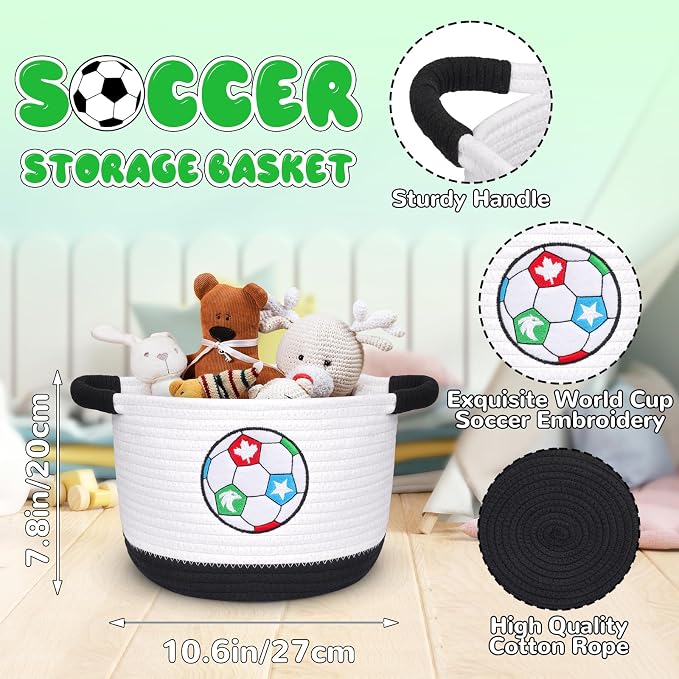 Woven Basket with Handle, 2026 World Cup Storage Basket Laundry Basket Organizer for Baby Shower, Blanket, Shelf, Cat Dog Toy Organizer, or Gifts Empty, 9"x9"x7" Baskets for Organizing
