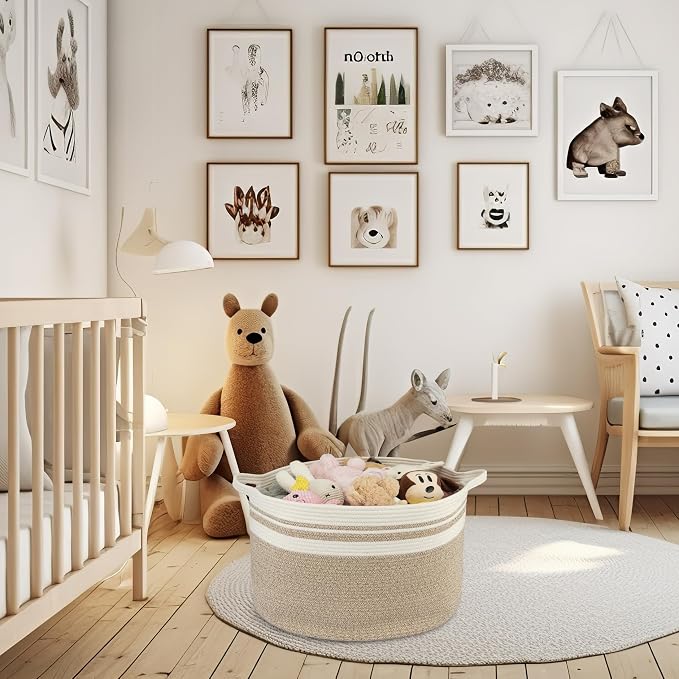 XUANGUO Extra Large Cotton Rope Round Storage Basket 22" x 14" | Woven basket for blankets, toys, towels, laundry, nursery, living room and pet toy storage.