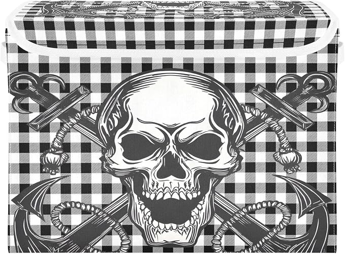 Fabric Storage Bins with Lid Gothic Skull Closet Bedroom 40L Fabric Bin | Decorative Storage Boxes, 300D Oxford Cloth, Hollow Board Frame, Flip Top Velcro Lid, 16.5x12.6x11.8 inch, Collapsible Design
