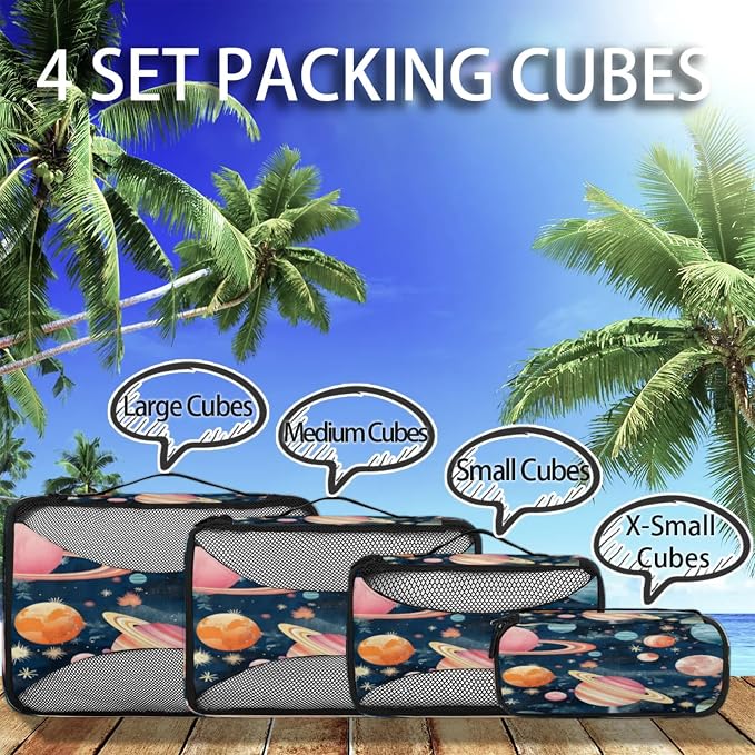Space Themed Packing Cubes for Travel, Luggage Packing Organizers, Cosmos Planet Travel Accessories Large Toiletries Bag for Clothes Shoes Cosmetics Toiletries