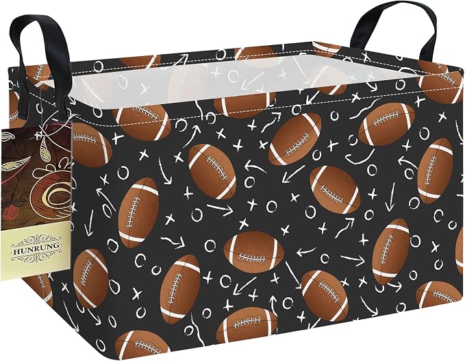 Rectangle Foldable Storage Basket Handles For Home, Rugby | Waterproof canvas material, reinforced handles, perfect for shelf use, organizes clothes, daily items and pet supplies