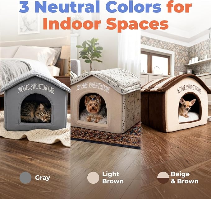 Best Pet Supplies Cat Bed for Indoor Cat, Domed Tent House with Removable Pillow, Covered Cat Cave for Small Dog, Puppies and All Breeds of Cats - Silver w/ Bones, 16 x 16 x H:14"